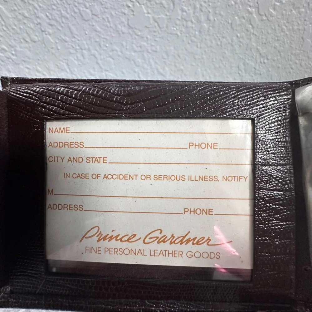 Prince Gardner Brown Embossed Leather Bi-Fold Wallet | ID Window | Vintage